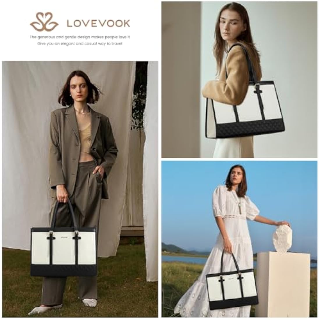 LOVEVOOK 15.6 Inch Laptop Bag for Women | Large Leather Work Tote Bag
