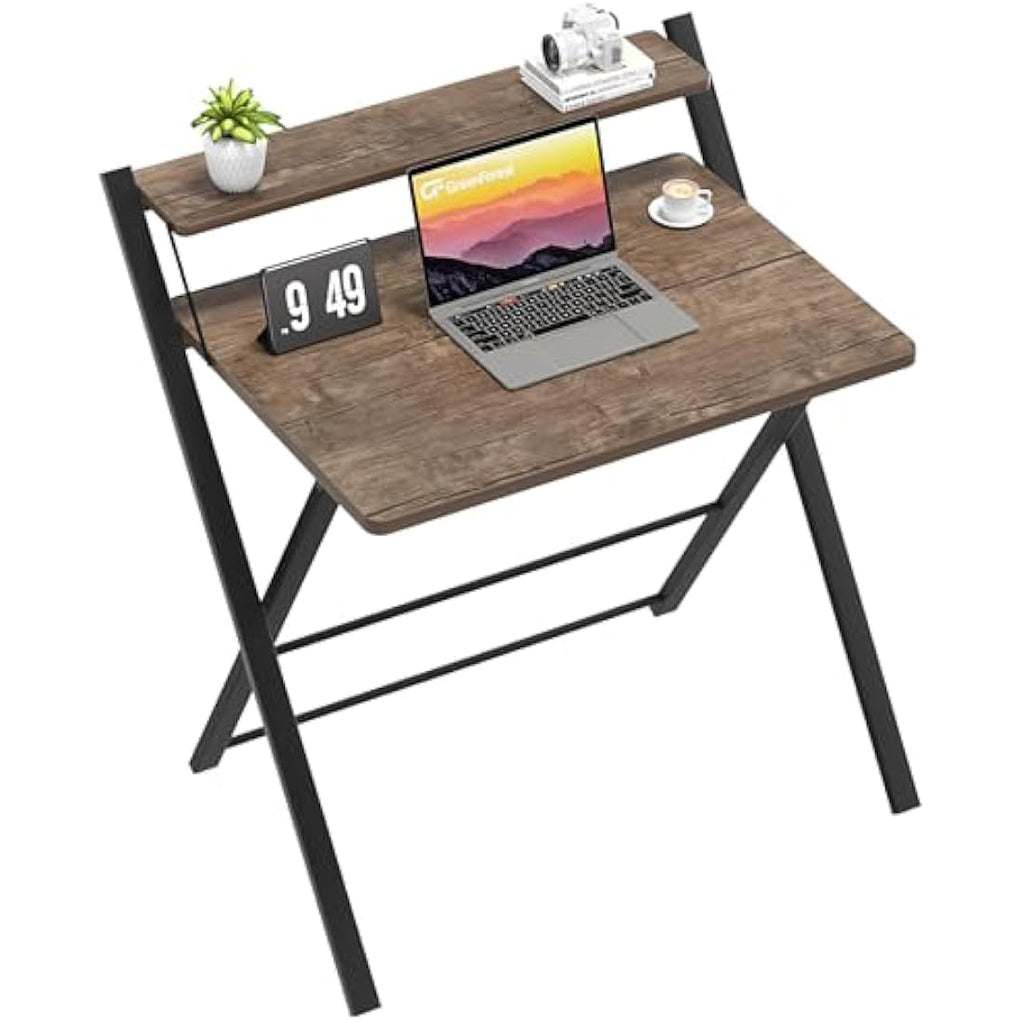 GreenForest Folding Computer Desk with Monitor Shelf for Small Spaces