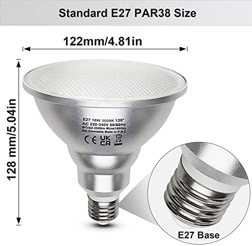 Unikcst PAR38 E27 LED Floodlight Bulbs | 18W Warm White 2000LM - 4 Pack