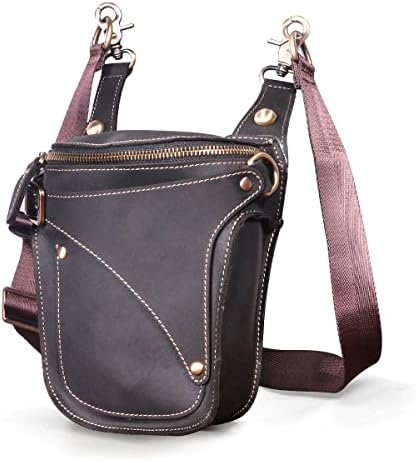 Le'aokuu Mens Genuine Leather Motorcycle Drop Leg Bag | Waist Pack