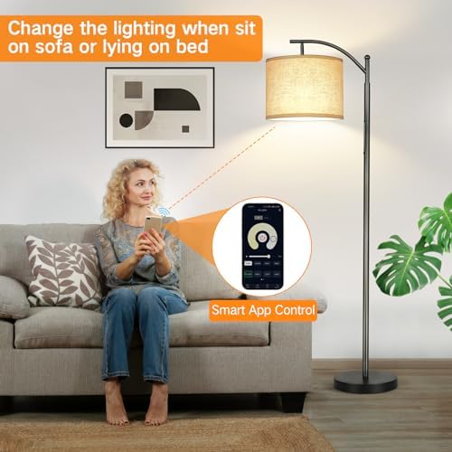 OUTON Smart LED Floor Lamp - Dimmable Arc Standing Lamp with Remote, Black