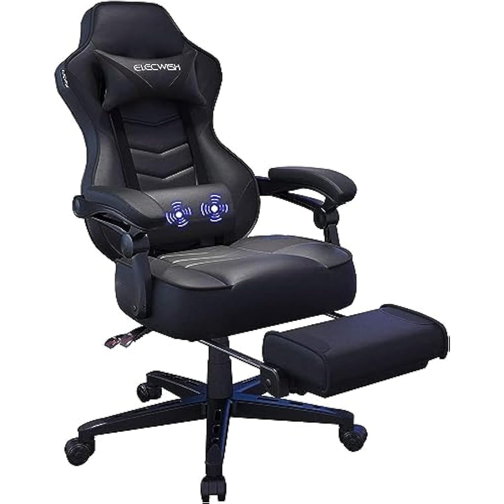 Fullwatt Gaming Chair with Footrest and Massage Lumbar - PU Leather Black