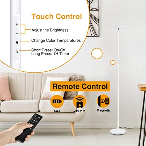 OUTON LED Floor Lamp – 30W 3000LM Modern Torchiere with Remote Control