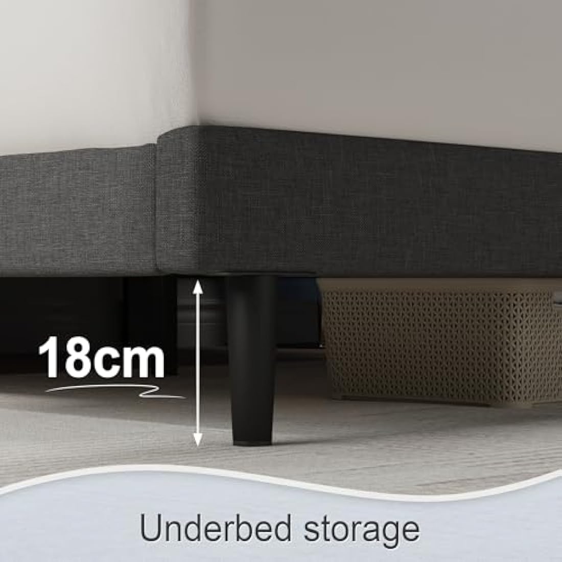 Small Double Upholstered Bed Frame with Underbed Storage