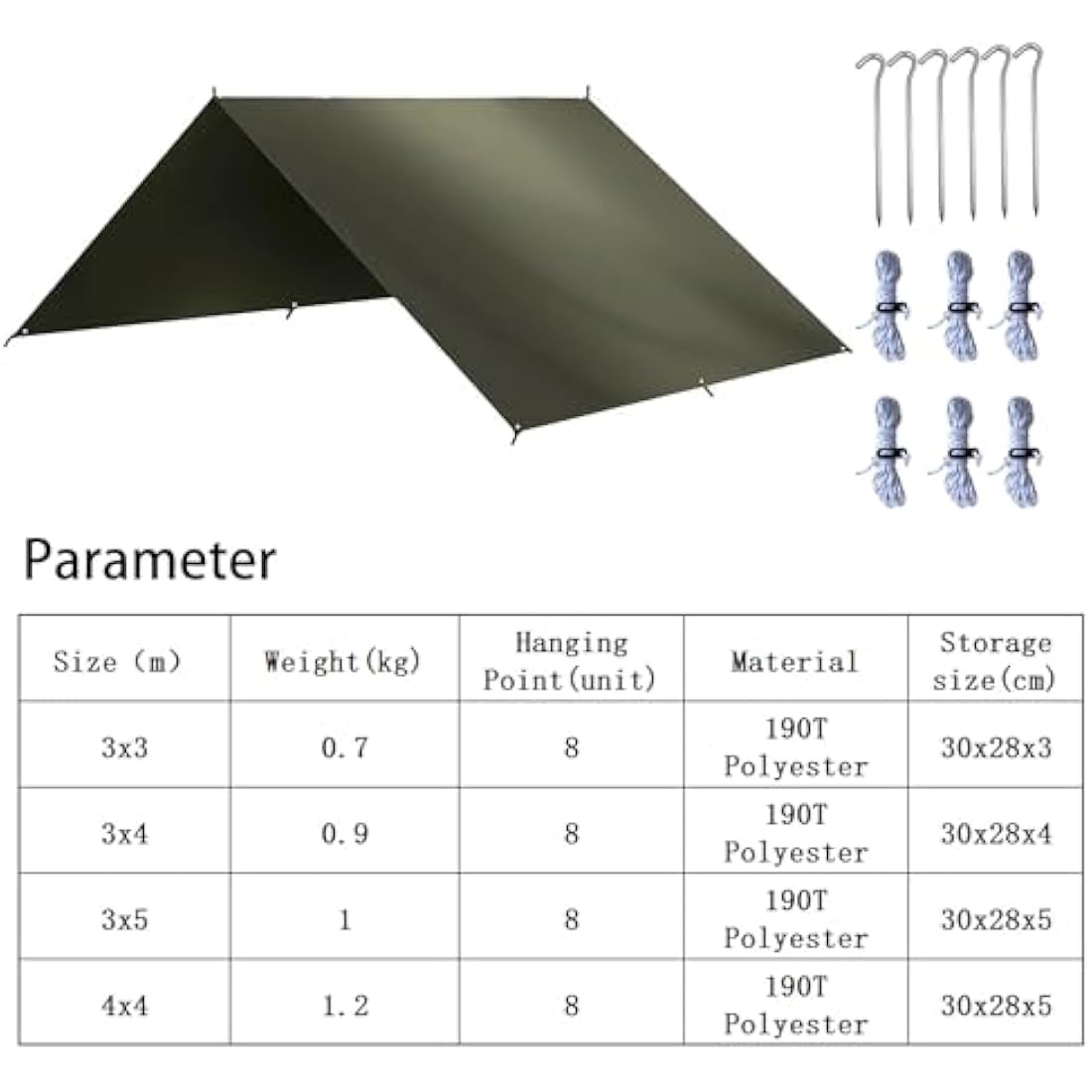 HIDEWALKER Waterproof Camping Tarp – 3x4m Lightweight Ripstop Shelter