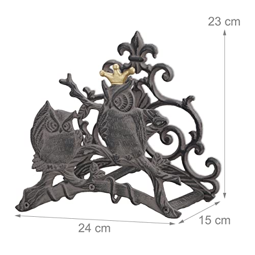 Relaxdays Owl Garden Hose Holder – Cast Iron Wall-Mounted Hose Reel