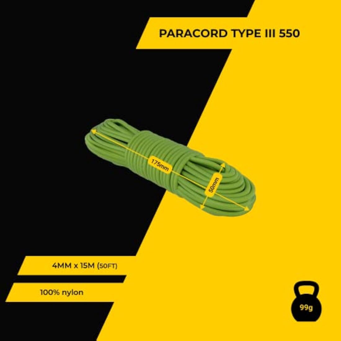 EDCX 550 Paracord Type III – 4mm Nylon Rope for Camping and DIY Crafting