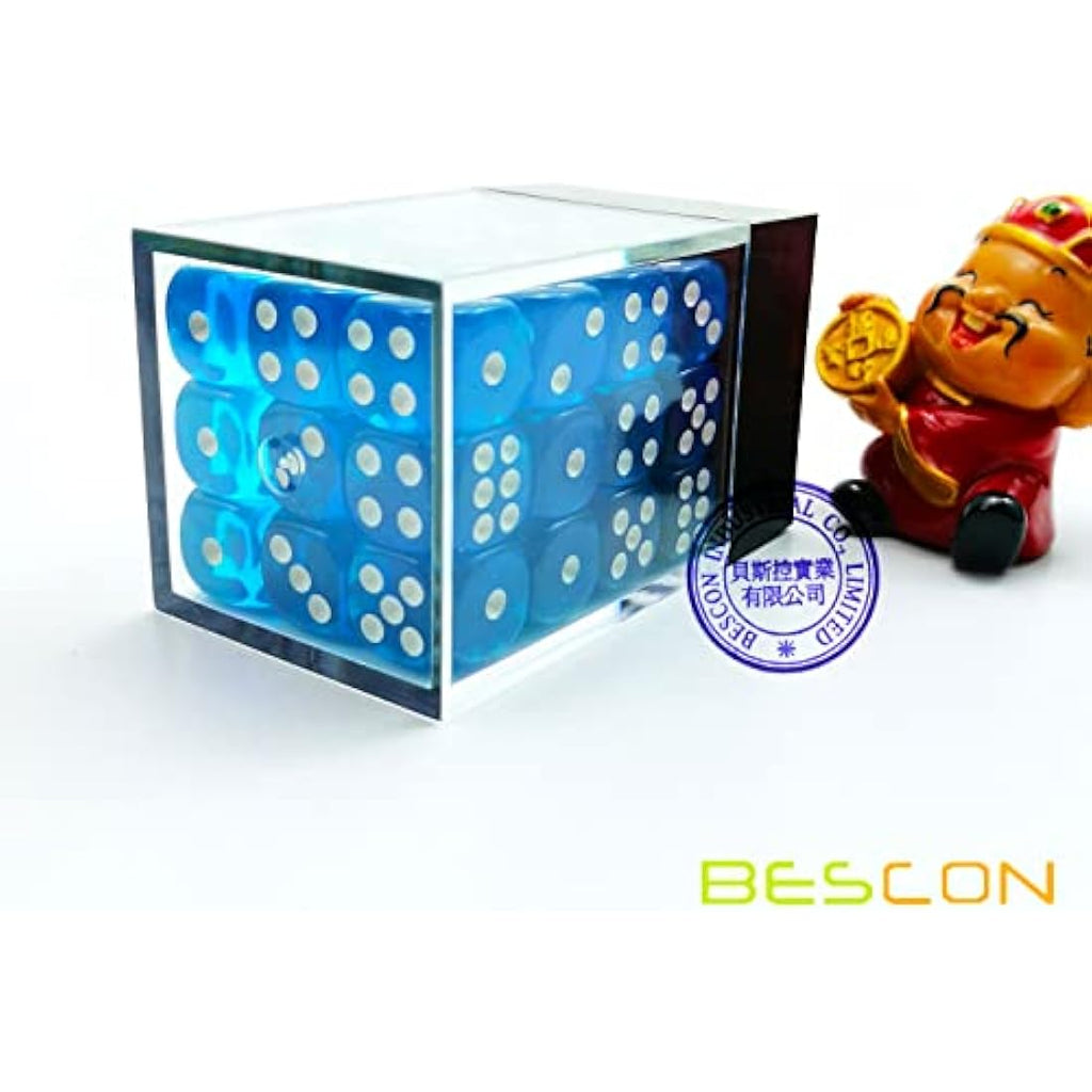 Bescon 12mm Translucent Lake Blue D6 Dice Set | 36 Count Brick Box