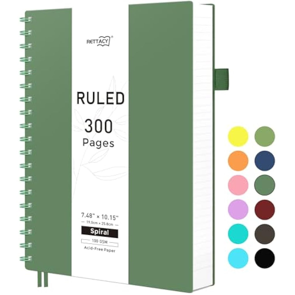 RETTACY B5 Spiral Notebook | 100gsm College Ruled Paper | Dark Green