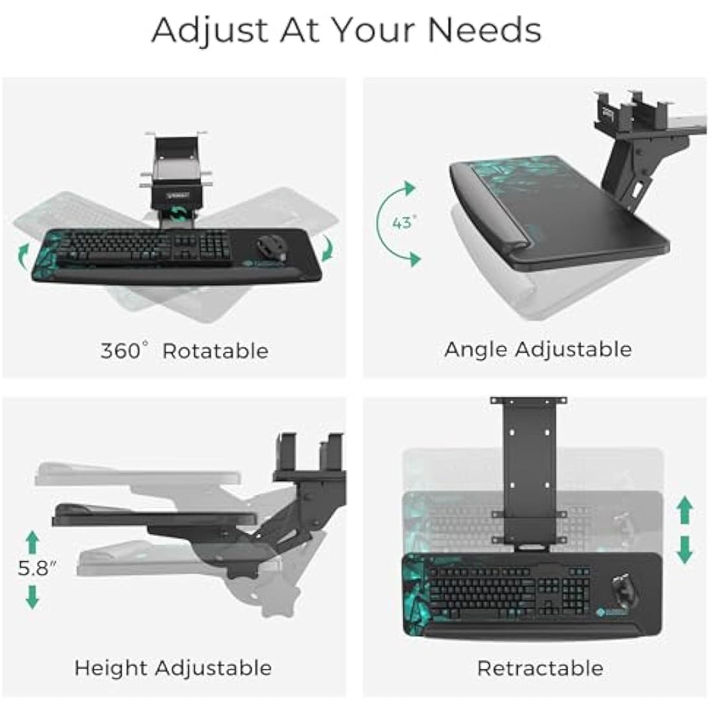 Eureka Ergonomic Under Desk Keyboard Tray – Height Adjustable Swivel