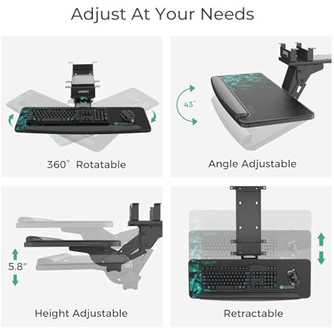 Eureka Ergonomic Under Desk Keyboard Tray – Height Adjustable Swivel