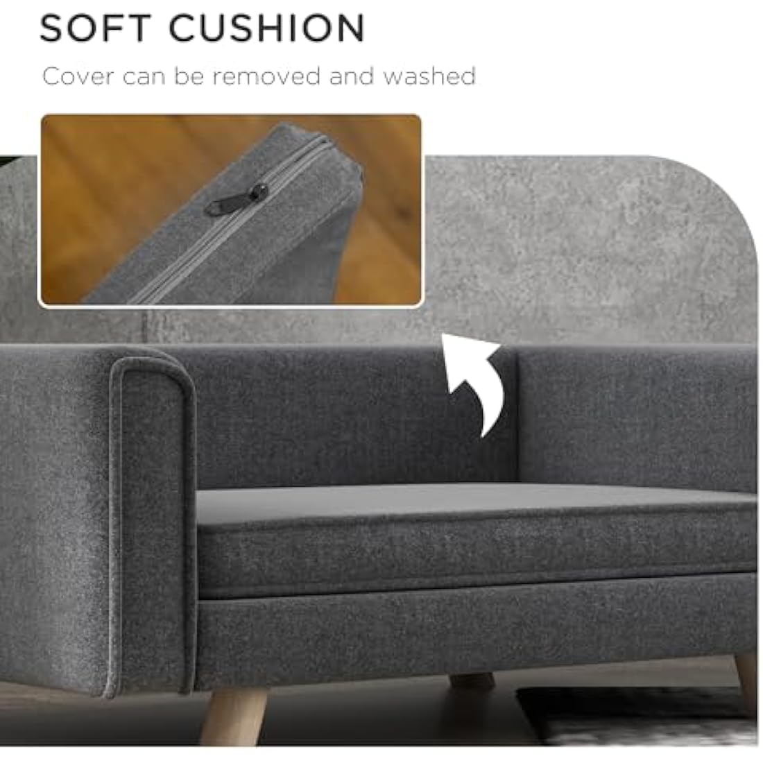 PawHut Elevated Dog Sofa Bed | Grey Washable Couch for Small Dogs