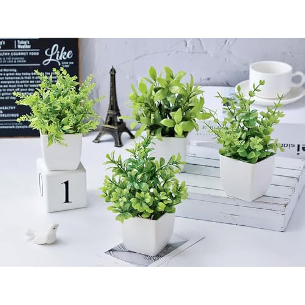 Jolof Store 4-Pack Mini Artificial Potted Plants - Small Faux Greenery