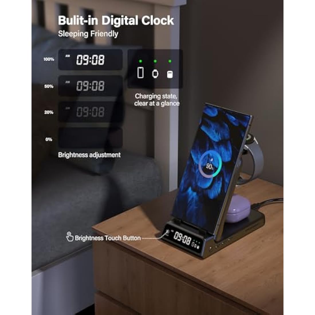 SwanScout 3-in-1 Wireless Charging Station for Samsung S25 & Galaxy Watch