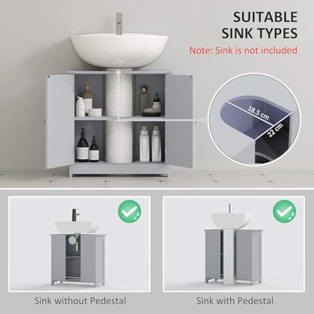kleankin Under-Sink Bathroom Storage Cabinet – Adjustable Shelf, Grey
