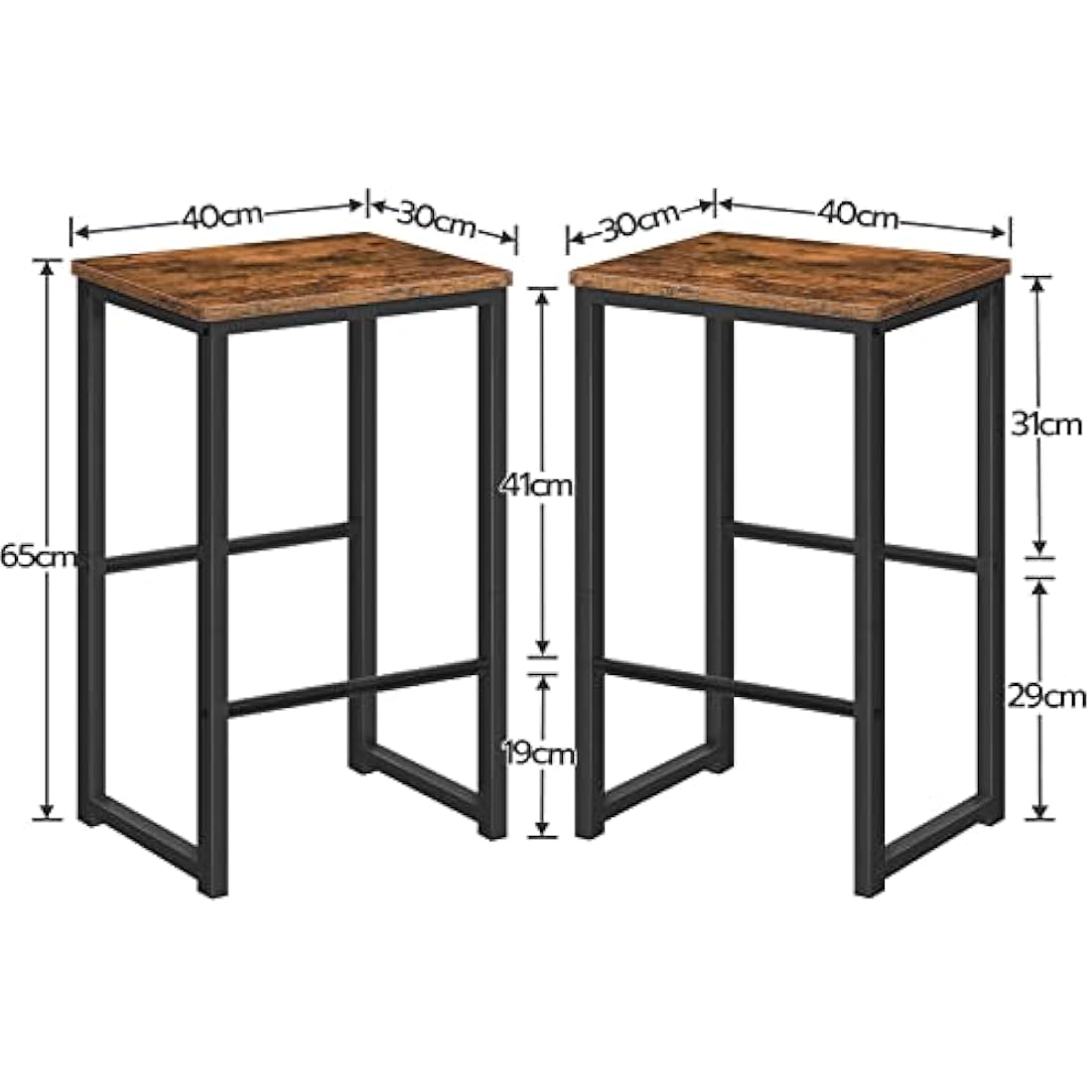 HOOBRO Industrial Bar Stools Set of 2 – Rustic Brown and Black Steel