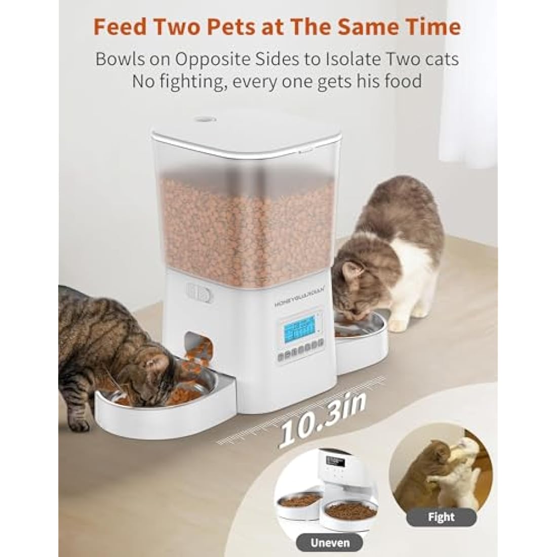 HoneyGuaridan 3.5L Automatic Cat Feeder for Two Cats | Dual Stainless Bowls
