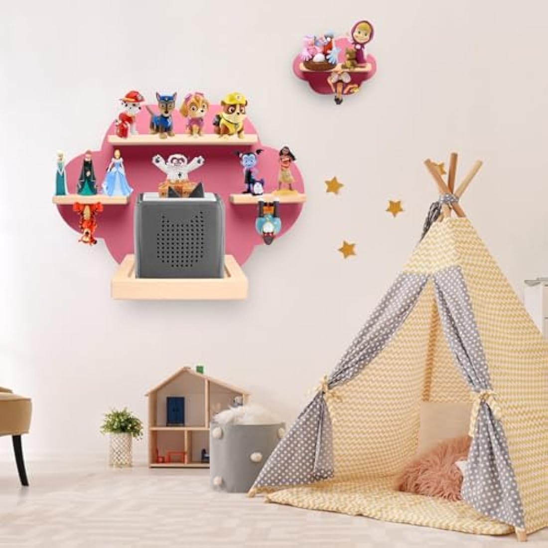 Cloud Tonie Shelf - Magnetic Wooden Storage for 35 Figures, Pink