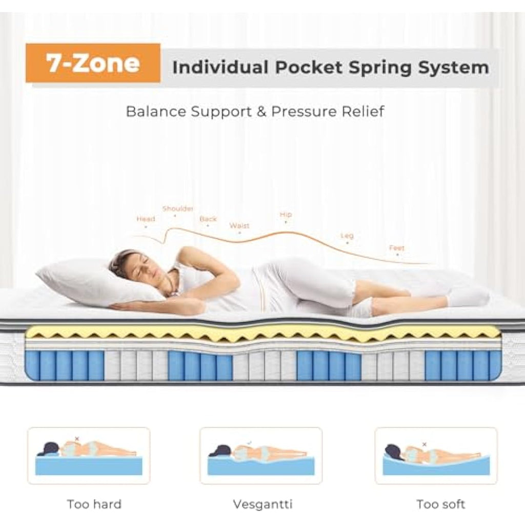 Vesgantti Small Single Hybrid Mattress | 10.6 Inch Pillow Top Pocket Sprung