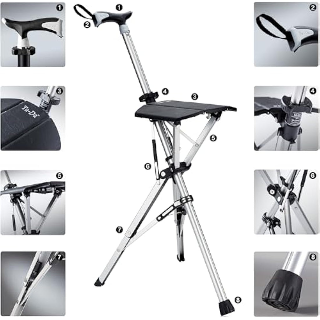 Ta-Da Chair Walking Stick with Seat – Lightweight Folding Travel Stool