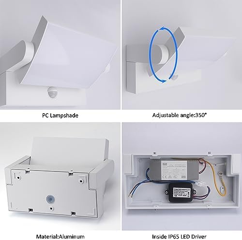 Klighten 24W Motion Sensor Wall Light – Swiveling IP65 Aluminum LED Lamp