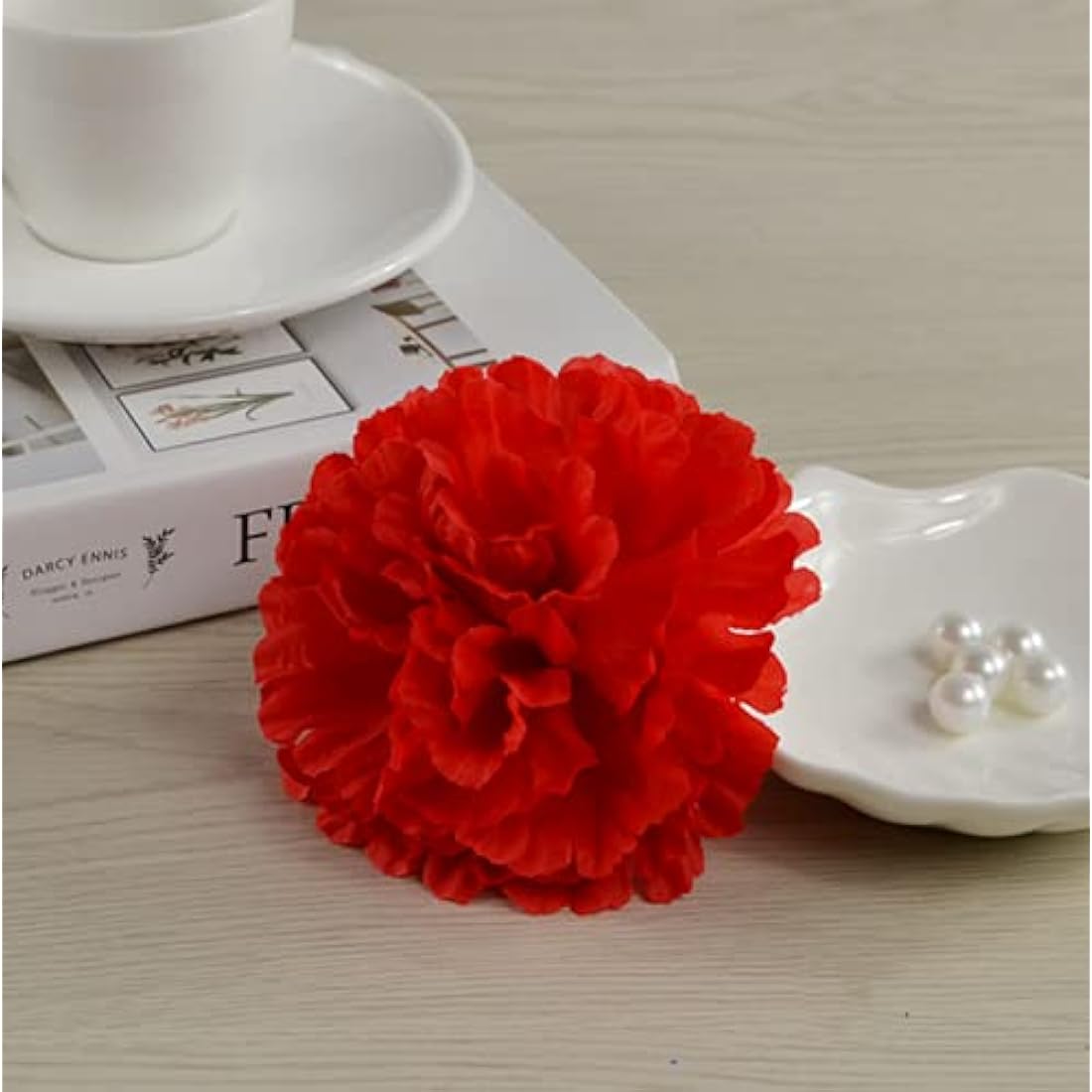 50pc Red Silk Carnation Flower Heads with 8" Stems for DIY
