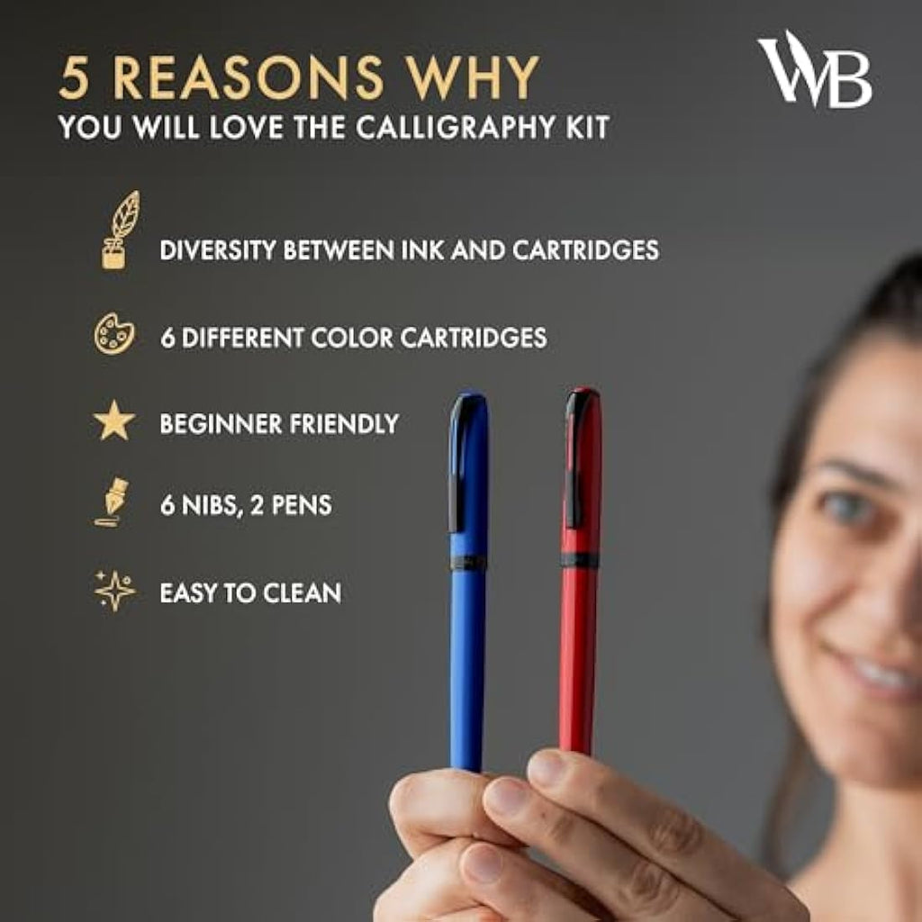 Wordsworth & Black Calligraphy Pen Set – 2 Pens, 60 Cartridges & Ink