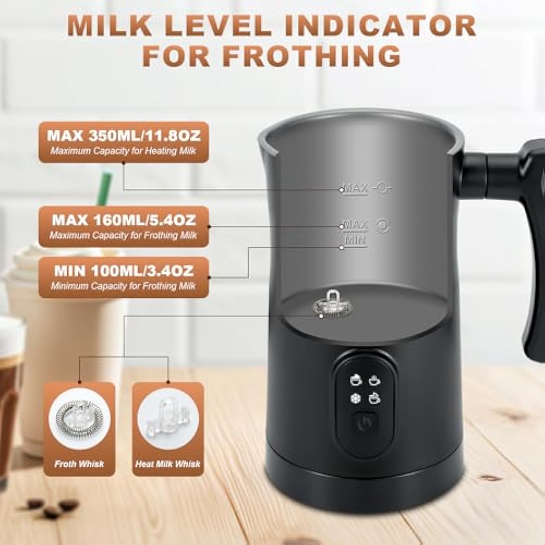 Qeelin 4-in-1 Electric Milk Frother | 350ml Stainless Steel Steamer