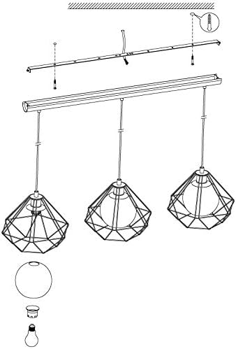 EGLO Vernham 3-Bulb Pendant Light – Industrial Smoked Glass & Black Steel