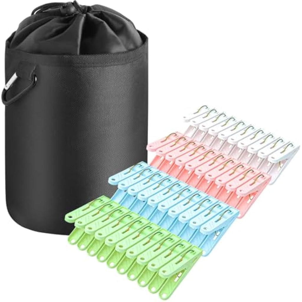 Plastic Clothes Pegs with Peg Bag - 40Pcs Laundry Set