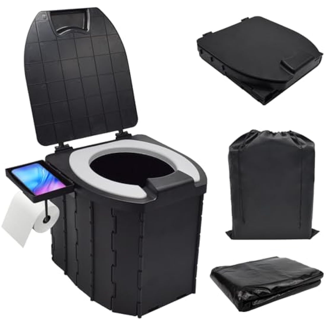 Foldable Camping Toilet – Portable ABS Loo with Phone Holder
