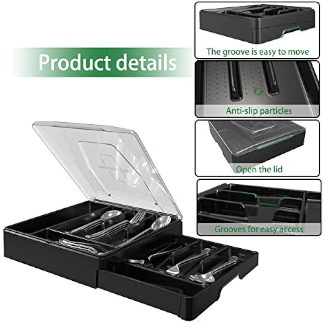 WURDON 2-Tier Silverware Organizer with Lid – 9 Compartment Cutlery Tray