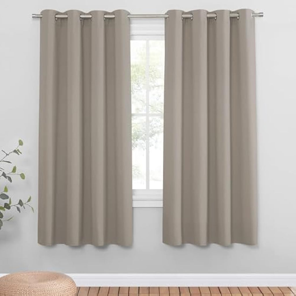 PONY DANCE Thermal Blackout Eyelet Curtains - 46x54 inch, Sand, 2 Panels