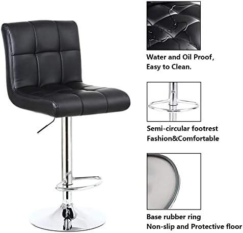 KKTONER Swivel Bar Stool | Adjustable Black PU Leather Kitchen Chair