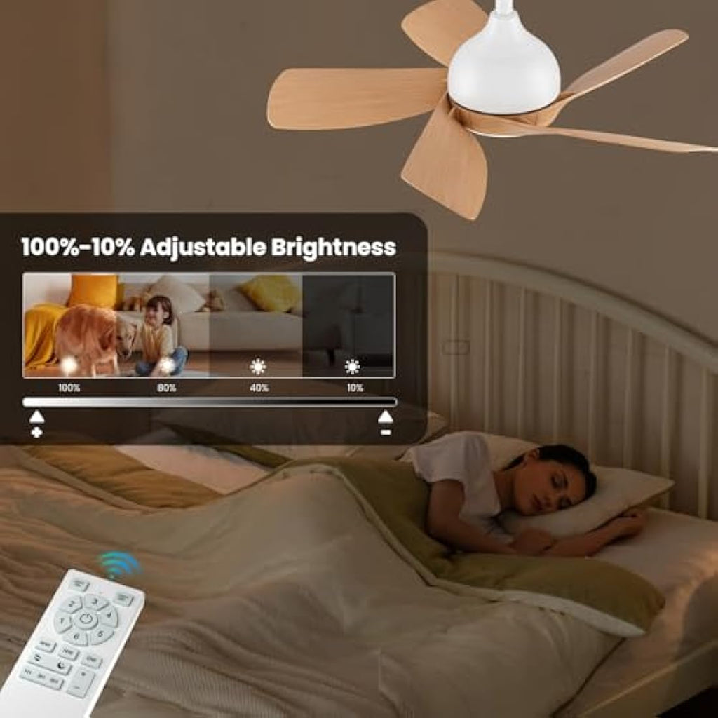 CJOY 30" Woodgrain Ceiling Fan with Dimmable Light | 6-Speed Quiet DC Motor