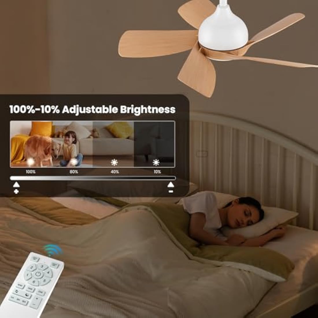 CJOY 30" Woodgrain Ceiling Fan with Dimmable Light | 6-Speed Quiet DC Motor