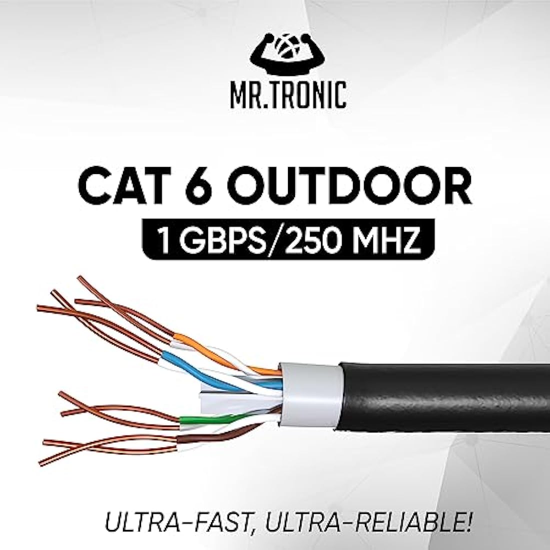 Mr. Tronic Cat 6 Outdoor Waterproof Ethernet Cable - 100m Black Bulk UTP