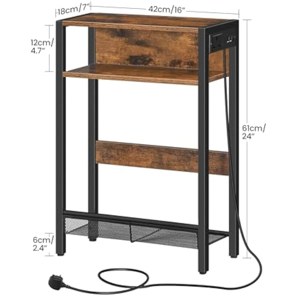CHOEZON Narrow Side Table with Charging Station | Rustic End Table