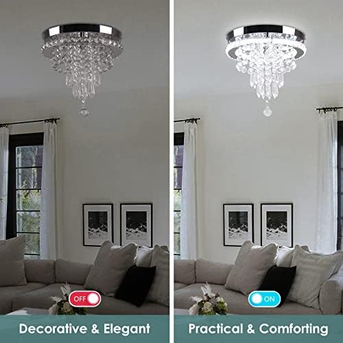 FRIXCHUR 11.8" Modern LED Crystal Chandelier – Cool White Flush Mount