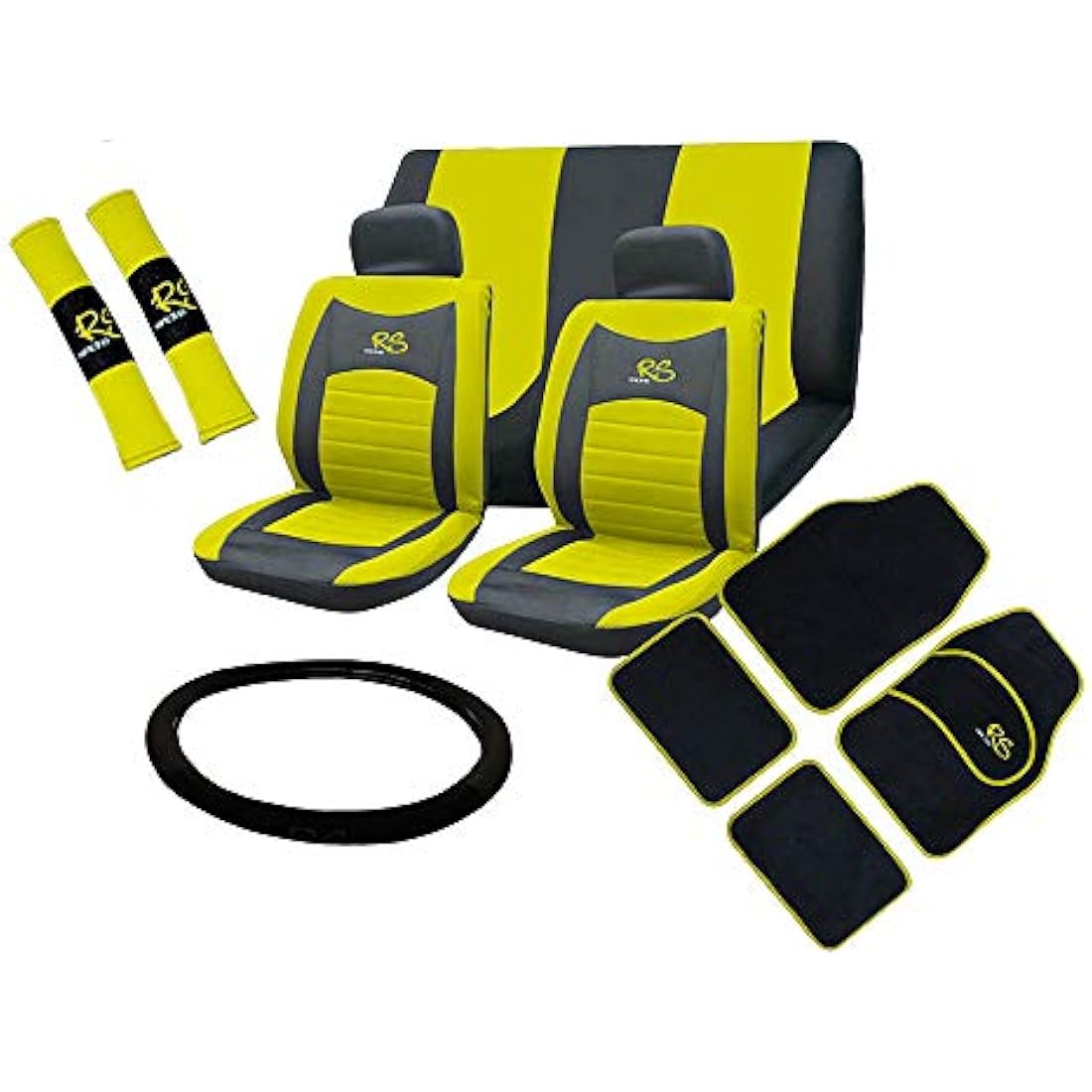 Xtremeauto Universal RS Car Seat Covers and Floor Mat Set - Yellow