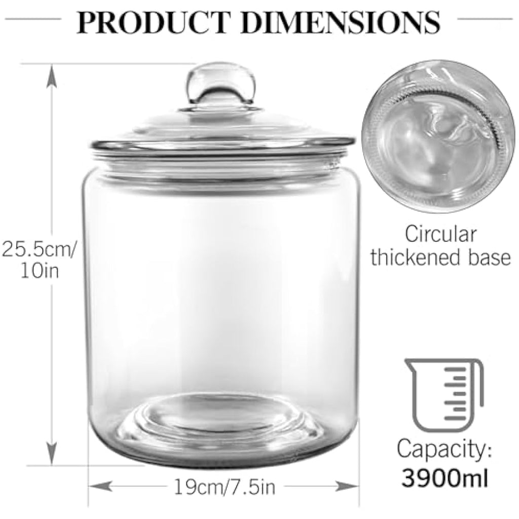 3.9L Glass Storage Jars with Airtight Lids - Set of 2
