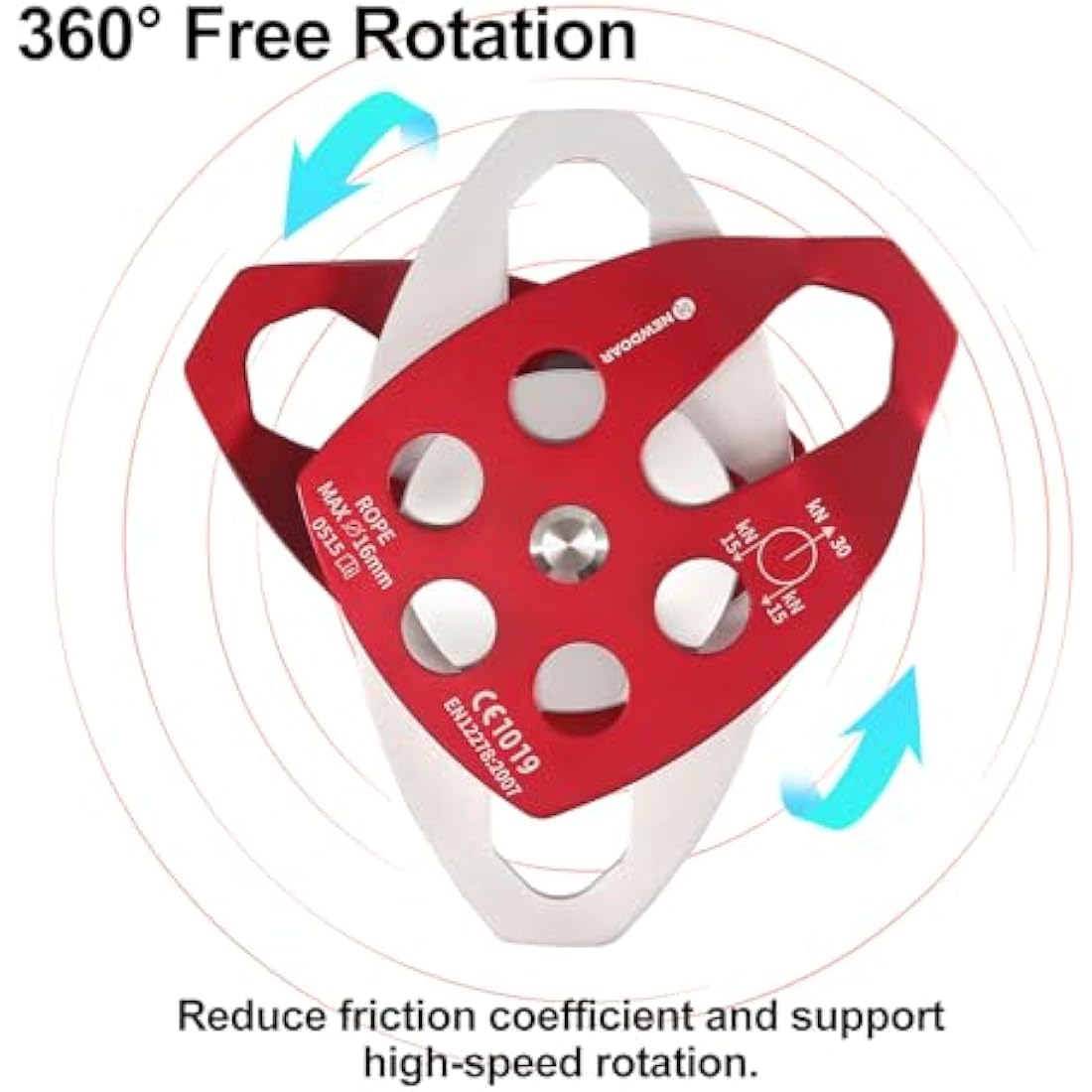 NewDoar 30KN Double Rescue Pulley | 16mm Rope Sheave for Arborist