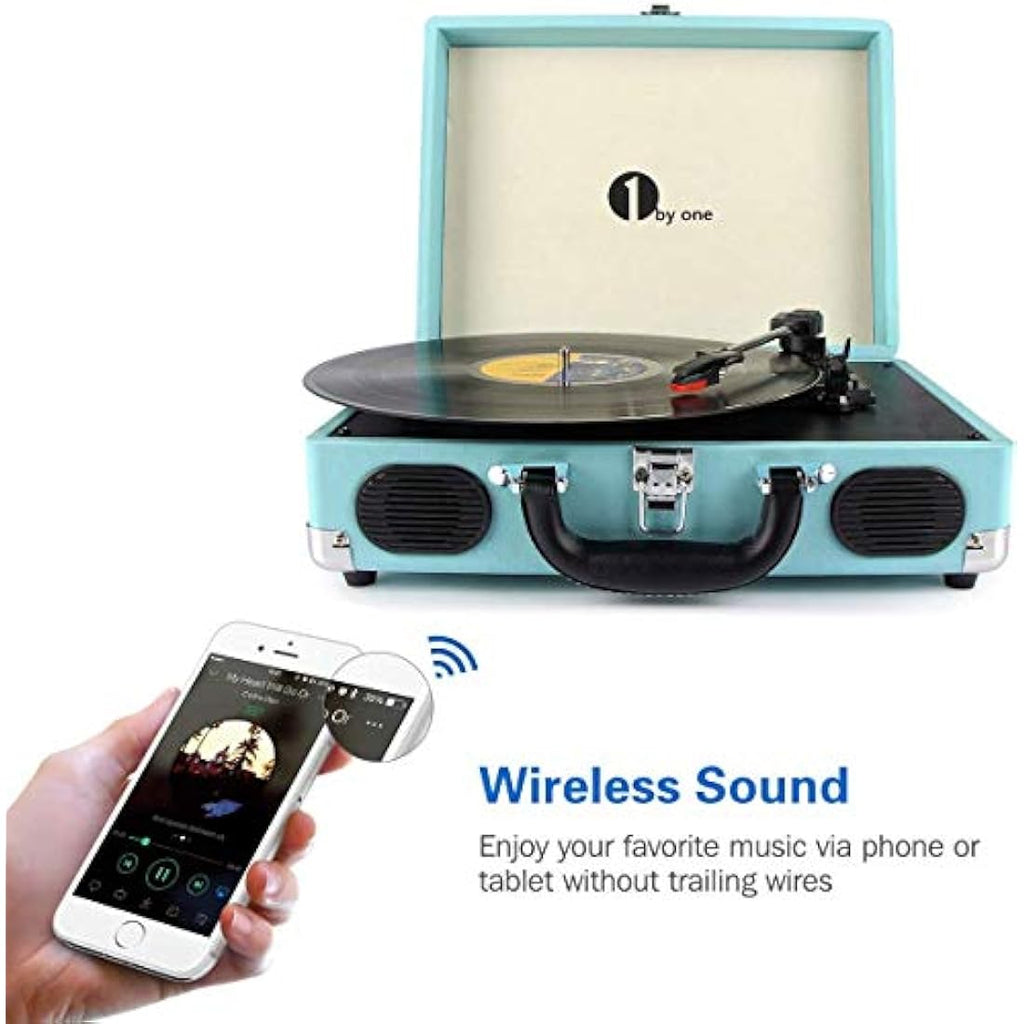 1 BY ONE Bluetooth Record Player – 3-Speed Portable Vinyl Turntable