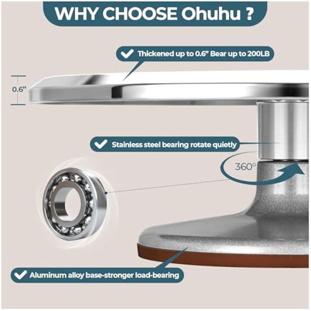 Ohuhu 12 Inch Cake Turntable | Aluminum Alloy Rotating Stand for Baking