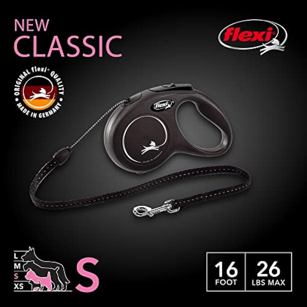 flexi Classic Retractable Dog Leash – Small 16 ft Rope, Black