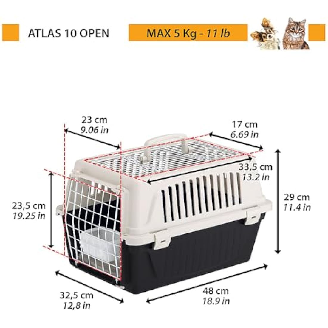Ferplast Atlas Pet Carrier – Durable Cat & Small Dog Travel Box, 5kg