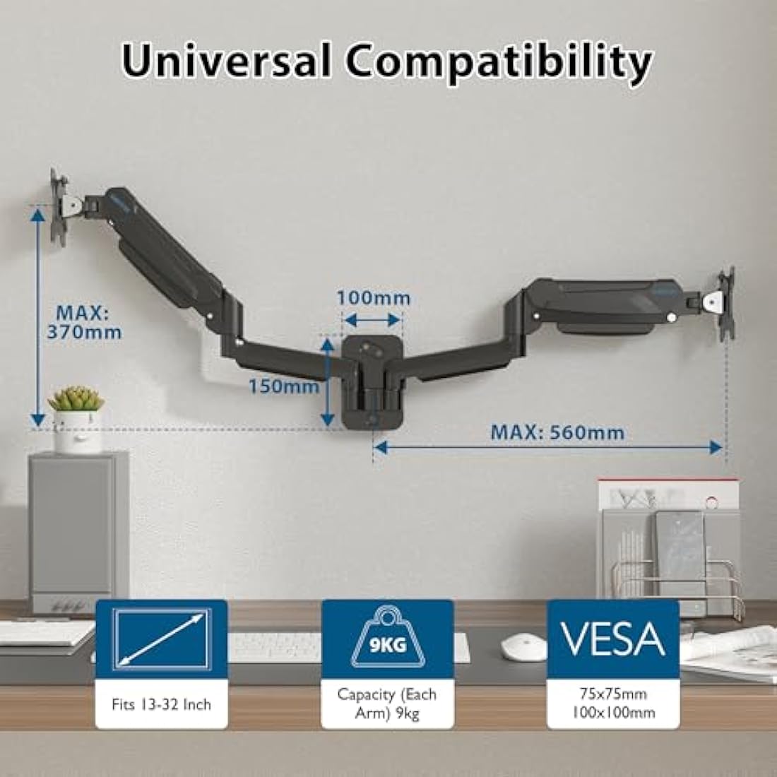 BONTEC Gas Spring Monitor Wall Mount for 13-32" Screens | VESA 100x100
