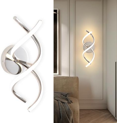 EIDISUNY Modern Spiral LED Wall Sconce – 24W Chrome Indoor Light 3000K