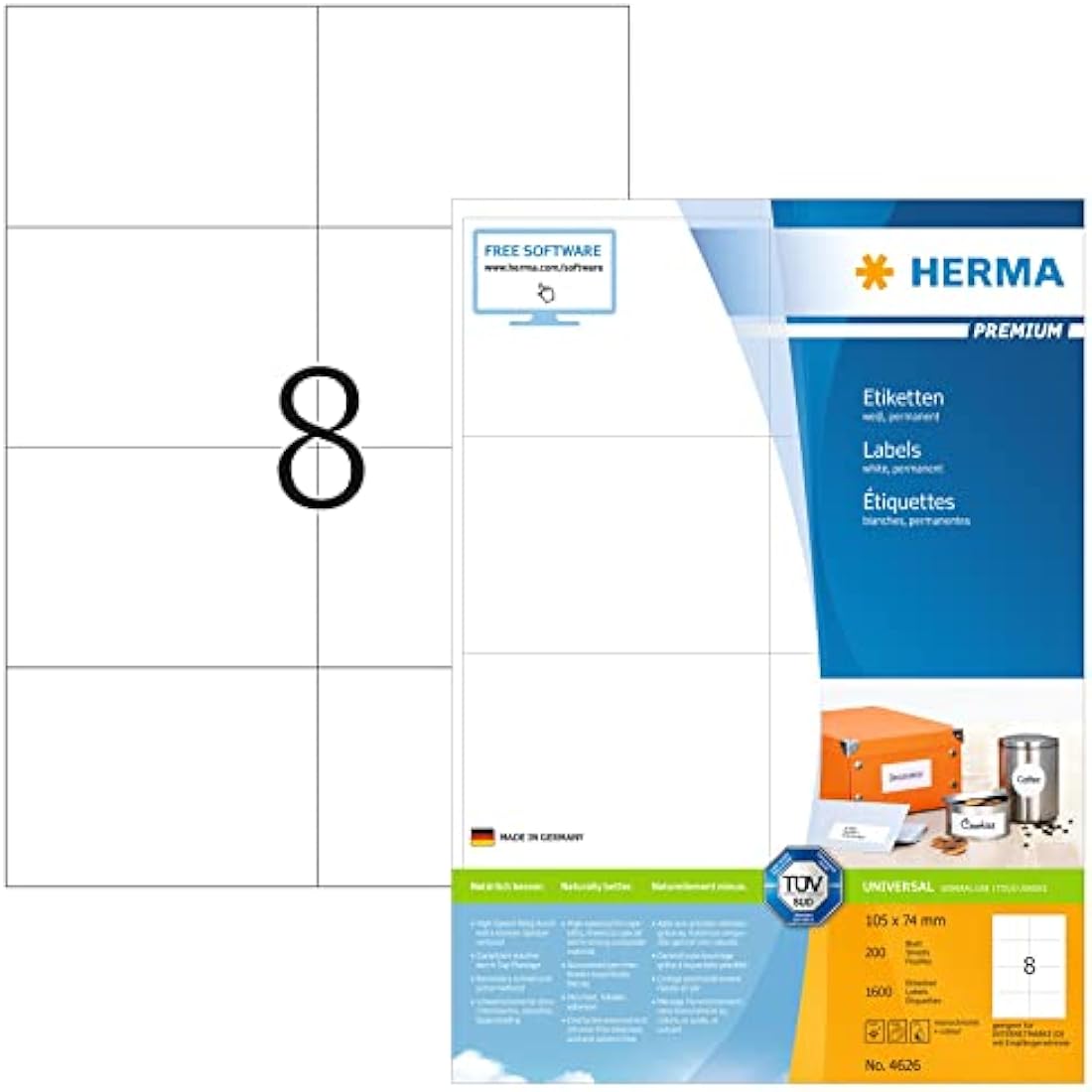 HERMA Self-Adhesive Shipping Labels | 105x74mm White A4 Sheets | 1600 Pack