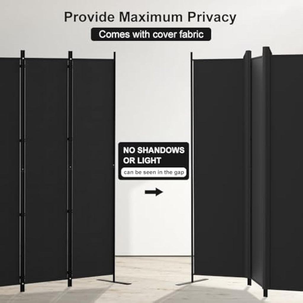 Kokorona 6 Panel Room Divider | 6ft Folding Privacy Screen - Black